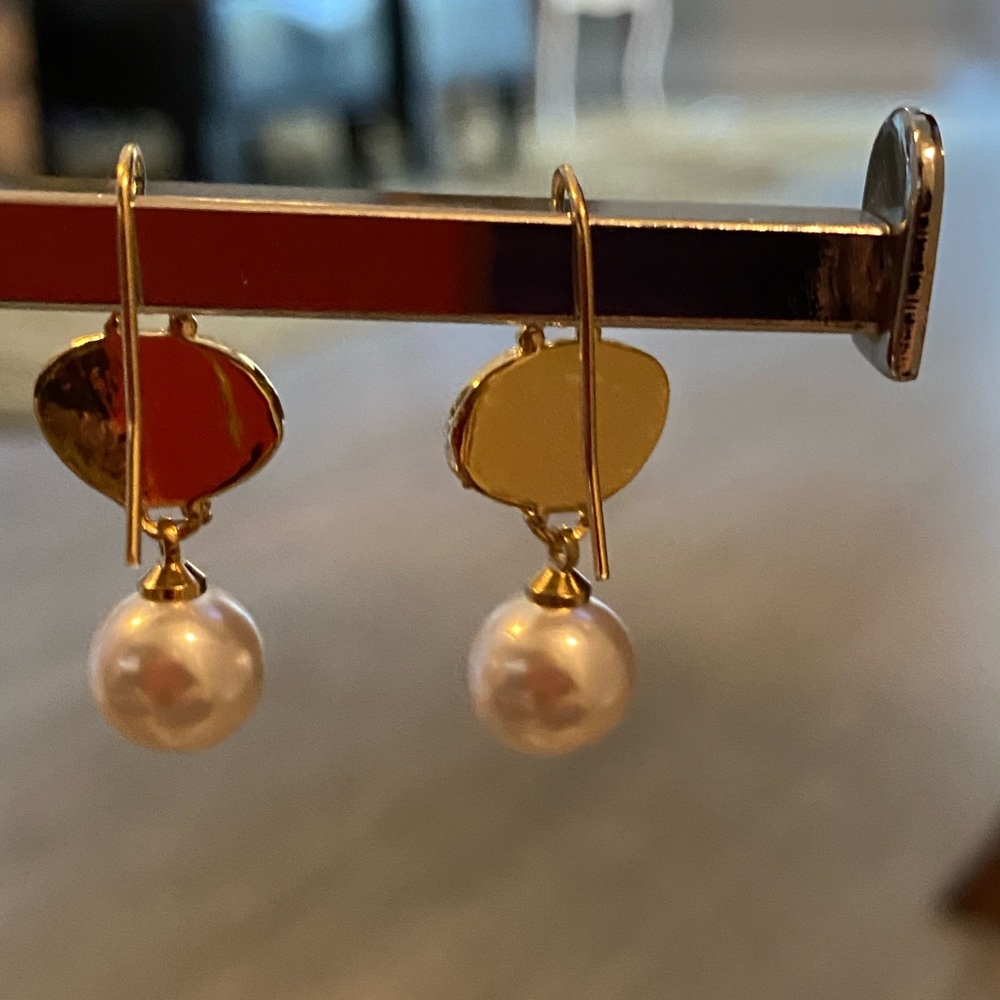 18kt gold plated drop earrings turquoise with pear drop. jewelry a hanging loop - Picture 3 of 11